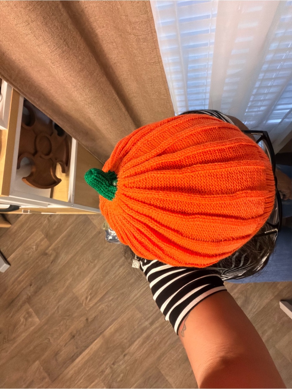 Adults  Fall Pumpkin Knit Beanie Hat - Orange